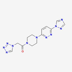 molecular formula C13H15N11O B2712524 1-(4-(6-(1H-1,2,4-triazol-1-yl)pyridazin-3-yl)piperazin-1-yl)-2-(1H-tetrazol-1-yl)ethanone CAS No. 1797726-08-9