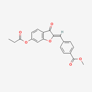 molecular formula C20H16O6 B2712532 (Z)-甲酸甲酯 4-((3-氧代-6-(丙酰氧基)苯并呋喃-2(3H)-基亚甲基)甲基)苯甲酸酯 CAS No. 859663-63-1