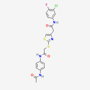 molecular formula C21H18ClFN4O3S2 B2712569 N-(4-acetamidophenyl)-2-((4-(2-((3-chloro-4-fluorophenyl)amino)-2-oxoethyl)thiazol-2-yl)thio)acetamide CAS No. 941997-53-1