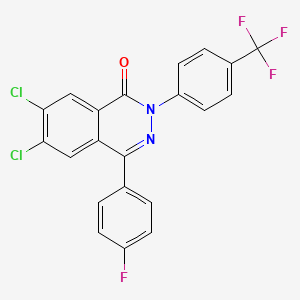 molecular formula C21H10Cl2F4N2O B2712589 6,7-Dichloro-4-(4-fluorophenyl)-2-[4-(trifluoromethyl)phenyl]phthalazin-1-one CAS No. 339009-80-2