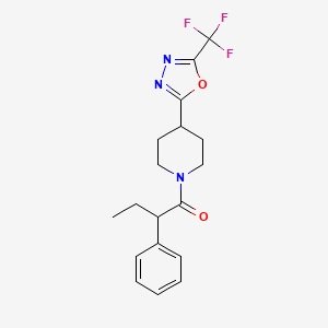 molecular formula C18H20F3N3O2 B2712599 2-Phenyl-1-(4-(5-(trifluoromethyl)-1,3,4-oxadiazol-2-yl)piperidin-1-yl)butan-1-one CAS No. 1396881-24-5