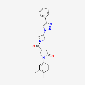 molecular formula C24H25N5O2 B2712600 1-(3,4-dimethylphenyl)-4-(3-(4-phenyl-1H-1,2,3-triazol-1-yl)azetidine-1-carbonyl)pyrrolidin-2-one CAS No. 2034311-24-3
