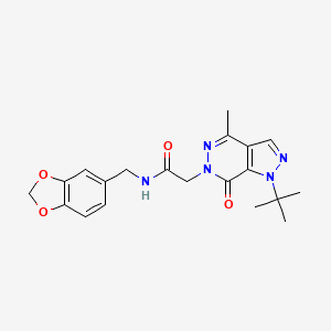 molecular formula C20H23N5O4 B2712607 N-(苯并[d][1,3]二噁杂环-5-基甲基)-2-(1-(叔丁基)-4-甲基-7-氧代-1H-吡唑并[3,4-d]吡嗪-6(7H)-基)乙酰胺 CAS No. 1172264-52-6