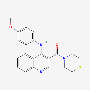 molecular formula C21H21N3O2S B2712619 (4-((4-甲氧基苯基)氨基)喹啉-3-基)(硫吗啉基)甲酮 CAS No. 1358406-46-8