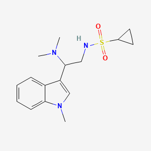 molecular formula C16H23N3O2S B2712639 N-(2-(二甲基氨基)-2-(1-甲基-1H-吲哚-3-基)乙基)环丙烷磺酰胺 CAS No. 1396889-18-1