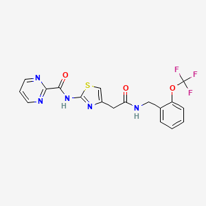 molecular formula C18H14F3N5O3S B2712644 N-(4-(2-oxo-2-((2-(trifluoromethoxy)benzyl)amino)ethyl)thiazol-2-yl)pyrimidine-2-carboxamide CAS No. 1286721-08-1