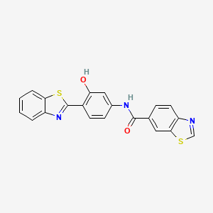 molecular formula C21H13N3O2S2 B2712645 N-[4-(1,3-benzothiazol-2-yl)-3-hydroxyphenyl]-1,3-benzothiazole-6-carboxamide CAS No. 681167-56-6