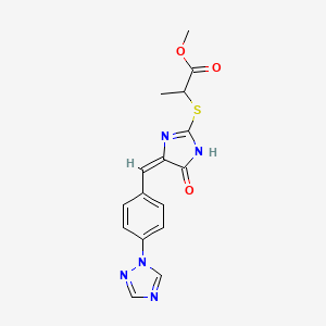 molecular formula C16H15N5O3S B2712649 methyl 2-[(5-oxo-4-{(E)-[4-(1H-1,2,4-triazol-1-yl)phenyl]methylidene}-4,5-dihydro-1H-imidazol-2-yl)sulfanyl]propanoate CAS No. 860784-29-8