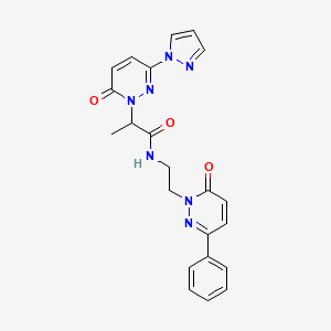 molecular formula C22H21N7O3 B2712688 2-(6-oxo-3-(1H-pyrazol-1-yl)pyridazin-1(6H)-yl)-N-(2-(6-oxo-3-phenylpyridazin-1(6H)-yl)ethyl)propanamide CAS No. 1334375-68-6