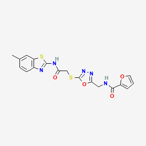 molecular formula C18H15N5O4S2 B2712724 N-((5-((2-((6-methylbenzo[d]thiazol-2-yl)amino)-2-oxoethyl)thio)-1,3,4-oxadiazol-2-yl)methyl)furan-2-carboxamide CAS No. 851862-34-5