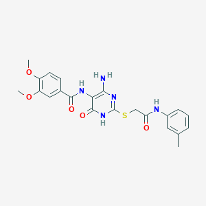molecular formula C22H23N5O5S B2712737 N-(4-amino-6-oxo-2-((2-oxo-2-(m-tolylamino)ethyl)thio)-1,6-dihydropyrimidin-5-yl)-3,4-dimethoxybenzamide CAS No. 868226-95-3