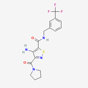 molecular formula C17H17F3N4O2S B2712739 4-amino-3-(pyrrolidine-1-carbonyl)-N-(3-(trifluoromethyl)benzyl)isothiazole-5-carboxamide CAS No. 1286721-42-3