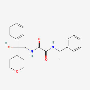 molecular formula C23H28N2O4 B2712757 N1-(2-羟基-2-苯基-2-(四氢-2H-吡喃-4-基)乙基)-N2-(1-苯基乙基)草酰胺 CAS No. 2034449-50-6