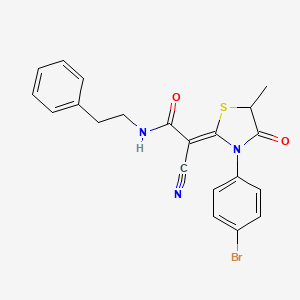 molecular formula C21H18BrN3O2S B2712761 2-[3-(4-bromophenyl)-5-methyl-4-oxo-1,3-thiazolidin-2-ylidene]-2-cyano-N-(2-phenylethyl)acetamide CAS No. 877791-36-1