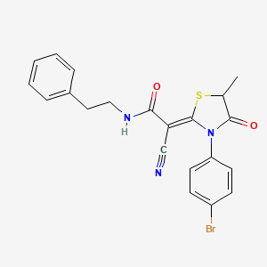 molecular formula C21H18BrN3O2S B2712761 2-[3-(4-溴苯基)-5-甲基-4-氧代-1,3-噻唑烷-2-基亚甲基]-2-氰基-N-(2-苯基乙基)乙酰胺 CAS No. 877791-36-1