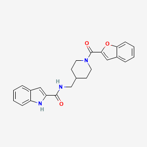 molecular formula C24H23N3O3 B2712769 N-((1-(benzofuran-2-carbonyl)piperidin-4-yl)methyl)-1H-indole-2-carboxamide CAS No. 1797791-20-8