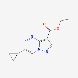 molecular formula C12H13N3O2 B2712774 乙酸 6-环丙基吡唑并[1,5-a]嘧啶-3-基酯 CAS No. 1956363-80-6