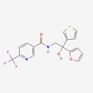 molecular formula C17H13F3N2O3S B2712778 N-(2-(呋喃-2-基)-2-羟基-2-(噻吩-3-基)乙基)-6-(三氟甲基)烟酰胺 CAS No. 2034397-31-2