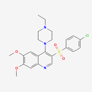 molecular formula C23H26ClN3O4S B2712786 3-((4-Chlorophenyl)sulfonyl)-4-(4-ethylpiperazin-1-yl)-6,7-dimethoxyquinoline CAS No. 887212-88-6