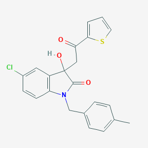 molecular formula C22H18ClNO3S B271279 5-chloro-3-hydroxy-1-(4-methylbenzyl)-3-[2-oxo-2-(thiophen-2-yl)ethyl]-1,3-dihydro-2H-indol-2-one 