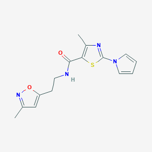molecular formula C15H16N4O2S B2712797 4-methyl-N-(2-(3-methylisoxazol-5-yl)ethyl)-2-(1H-pyrrol-1-yl)thiazole-5-carboxamide CAS No. 1421472-50-5