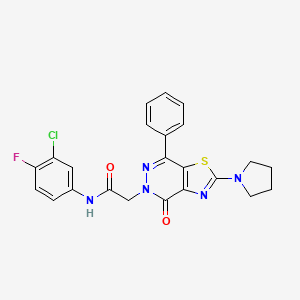 molecular formula C23H19ClFN5O2S B2712805 N-(3-chloro-4-fluorophenyl)-2-(4-oxo-7-phenyl-2-(pyrrolidin-1-yl)thiazolo[4,5-d]pyridazin-5(4H)-yl)acetamide CAS No. 1105232-73-2