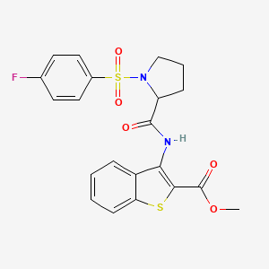 molecular formula C21H19FN2O5S2 B2712807 Methyl 3-(1-((4-fluorophenyl)sulfonyl)pyrrolidine-2-carboxamido)benzo[b]thiophene-2-carboxylate CAS No. 1048642-14-3