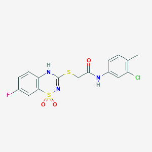 molecular formula C16H13ClFN3O3S2 B2712821 N-(3-chloro-4-methylphenyl)-2-((7-fluoro-1,1-dioxido-4H-benzo[e][1,2,4]thiadiazin-3-yl)thio)acetamide CAS No. 886954-34-3