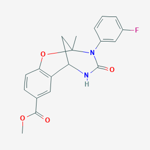 molecular formula C19H17FN2O4 B2712824 methyl 3-(3-fluorophenyl)-2-methyl-4-oxo-3,4,5,6-tetrahydro-2H-2,6-methanobenzo[g][1,3,5]oxadiazocine-8-carboxylate CAS No. 899962-61-9