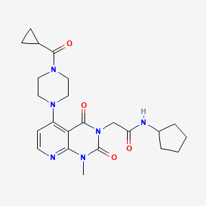 molecular formula C23H30N6O4 B2712831 N-cyclopentyl-2-(5-(4-(cyclopropanecarbonyl)piperazin-1-yl)-1-methyl-2,4-dioxo-1,2-dihydropyrido[2,3-d]pyrimidin-3(4H)-yl)acetamide CAS No. 1021095-17-9