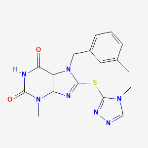 molecular formula C17H17N7O2S B2712836 3-Methyl-7-[(3-methylphenyl)methyl]-8-[(4-methyl-1,2,4-triazol-3-yl)sulfanyl]purine-2,6-dione CAS No. 674366-36-0
