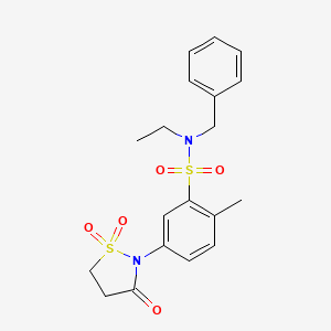 molecular formula C19H22N2O5S2 B2712850 N-benzyl-5-(1,1-dioxido-3-oxoisothiazolidin-2-yl)-N-ethyl-2-methylbenzenesulfonamide CAS No. 950322-79-9