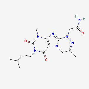 molecular formula C16H23N7O3 B2712852 2-(7-isopentyl-3,9-dimethyl-6,8-dioxo-6,7,8,9-tetrahydro-[1,2,4]triazino[3,4-f]purin-1(4H)-yl)acetamide CAS No. 922477-79-0