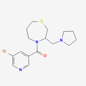 molecular formula C16H22BrN3OS B2712868 (5-溴吡啶-3-基)(3-(吡咯烷-1-基甲基)-1,4-噻杂丙烷-4-基)甲酮 CAS No. 1421504-27-9