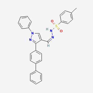molecular formula C29H24N4O2S B2712873 4-methyl-N-[(Z)-[1-phenyl-3-(4-phenylphenyl)pyrazol-4-yl]methylideneamino]benzenesulfonamide CAS No. 956186-59-7