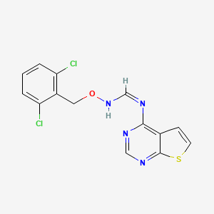 molecular formula C14H10Cl2N4OS B2712883 N-[(2,6-dichlorophenyl)methoxy]-N'-thieno[2,3-d]pyrimidin-4-ylmethanimidamide CAS No. 477846-38-1