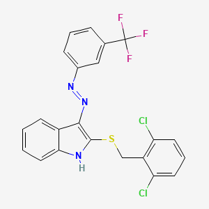 molecular formula C22H14Cl2F3N3S B2712909 2-[(2,6-二氯苄基)硫醚基]-3H-吲哚-3-酮 N-[3-(三氟甲基)苯基]腙 CAS No. 478045-13-5