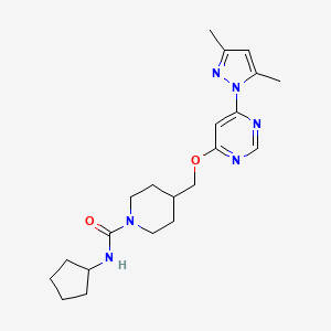 molecular formula C21H30N6O2 B2712946 N-Cyclopentyl-4-[[6-(3,5-dimethylpyrazol-1-yl)pyrimidin-4-yl]oxymethyl]piperidine-1-carboxamide CAS No. 2380086-41-7