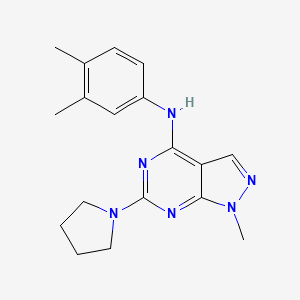 molecular formula C18H22N6 B2712973 N-(3,4-dimethylphenyl)-1-methyl-6-(pyrrolidin-1-yl)-1H-pyrazolo[3,4-d]pyrimidin-4-amine CAS No. 878063-66-2