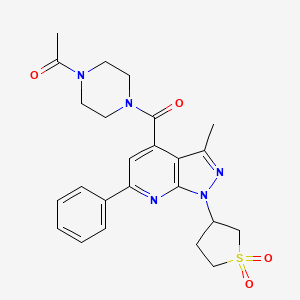 molecular formula C24H27N5O4S B2712985 1-(4-(1-(1,1-二氧代四氢噻吩-3-基)-3-甲基-6-苯基-1H-吡唑并[3,4-b]吡啶-4-甲酰)哌嗪-1-基)乙酮 CAS No. 1021089-85-9