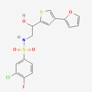 molecular formula C16H13ClFNO4S2 B2712993 3-chloro-4-fluoro-N-{2-[4-(furan-2-yl)thiophen-2-yl]-2-hydroxyethyl}benzene-1-sulfonamide CAS No. 2379995-56-7