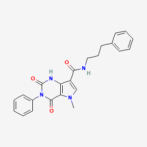 molecular formula C23H22N4O3 B2713000 5-methyl-2,4-dioxo-3-phenyl-N-(3-phenylpropyl)-2,3,4,5-tetrahydro-1H-pyrrolo[3,2-d]pyrimidine-7-carboxamide CAS No. 921829-77-8