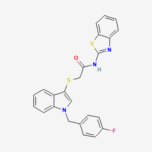 molecular formula C24H18FN3OS2 B2713024 N-(1,3-benzothiazol-2-yl)-2-[1-[(4-fluorophenyl)methyl]indol-3-yl]sulfanylacetamide CAS No. 497064-09-2