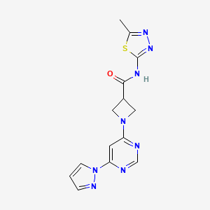 molecular formula C14H14N8OS B2713028 1-(6-(1H-吡唑-1-基)嘧啶-4-基)-N-(5-甲基-1,3,4-噻二唑-2-基)氮杂环丁烷-3-甲酰胺 CAS No. 2034480-63-0