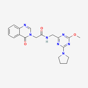 molecular formula C19H21N7O3 B2713045 N-((4-methoxy-6-(pyrrolidin-1-yl)-1,3,5-triazin-2-yl)methyl)-2-(4-oxoquinazolin-3(4H)-yl)acetamide CAS No. 2034351-90-9