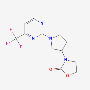 molecular formula C12H13F3N4O2 B2713063 3-[1-[4-(Trifluoromethyl)pyrimidin-2-yl]pyrrolidin-3-yl]-1,3-oxazolidin-2-one CAS No. 2379987-75-2