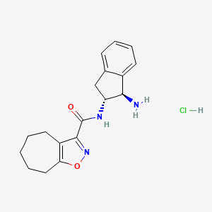 molecular formula C18H22ClN3O2 B2713065 N-[(1R,2R)-1-Amino-2,3-dihydro-1H-inden-2-yl]-5,6,7,8-tetrahydro-4H-cyclohepta[d][1,2]oxazole-3-carboxamide;hydrochloride CAS No. 2418596-30-0
