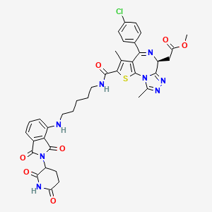 B2713074 Methyl 2-[(9S)-7-(4-chlorophenyl)-4-[5-[[2-(2,6-dioxopiperidin-3-yl)-1,3-dioxoisoindol-4-yl]amino]pentylcarbamoyl]-5,13-dimethyl-3-thia-1,8,11,12-tetrazatricyclo[8.3.0.02,6]trideca-2(6),4,7,10,12-pentaen-9-yl]acetate CAS No. 2243076-67-5