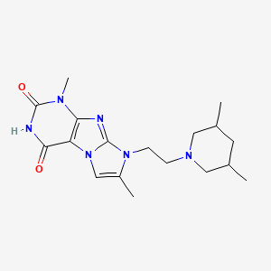 molecular formula C18H26N6O2 B2713133 8-(2-(3,5-dimethylpiperidin-1-yl)ethyl)-1,7-dimethyl-1H-imidazo[2,1-f]purine-2,4(3H,8H)-dione CAS No. 919019-22-0