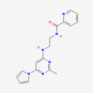 molecular formula C17H18N6O B2713148 N-(2-((2-甲基-6-(1H-吡咯-1-基)嘧啶-4-基)氨基)乙基)吡啶甲酰胺 CAS No. 1396874-25-1